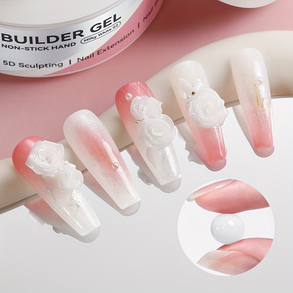 Builder Gel Nail Extension Sculpting Gel 60g No-Sticky Soak-Off – Clear & Milky White 3D Carving Molding UV/LED Curable Construction Gel for DIY & Salon Nail Art Women by BORN PRETTY