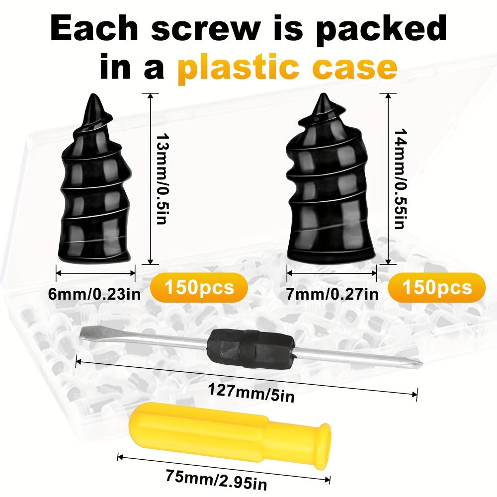 Tire Repair Nails Kit Rubber Screws – Self-Service Vacuum Tire Puncture Repair Set for Car Motorcycle ATV Truck Trailer, 120 / 200 / 300 Pcs, Screwdriver Included