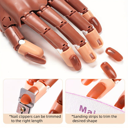 Nail Practice Hand Flexible Fake Hand Model Training Kit for Acrylic Nail Art – Nail Glove Set with Pink Hand Mold for Beginners & Professional Nail Technicians