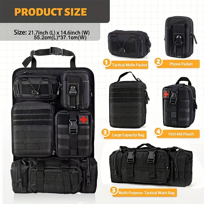 [Universal] Car Seat Back Organizer, Upgrade Vehicle Panel Organizer with 5 Detachable MOLLE Pouches for Vehicles Such As Jeep, Truck, SUV, Etc Multipurpose Car Organizer Hanging Travel Accessories Organizer Comes with 6pcs Keychains