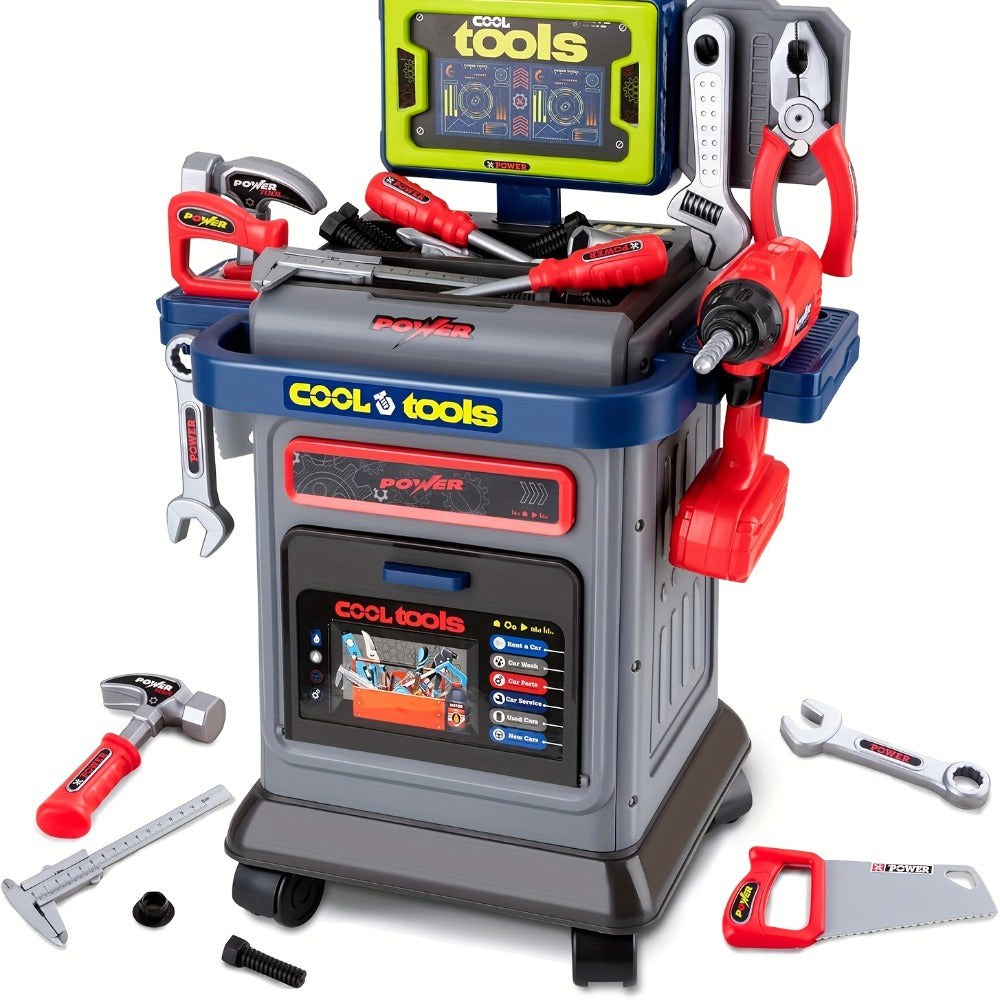 Kids Tool Kit 41pcs with Folding Workbench & Electric Drill Toy – STEM Engineering Playset with Storage | Interactive Construction Playbench, Realistic Role Play Set for Boys & Girls Ages 3 4 5, Christmas Gift