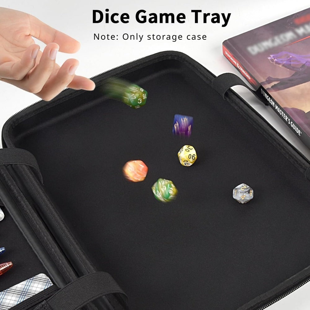 DnD Dice Tray & Storage Box for D&D RPG MTG Tabletop Games – Polyhedral Dice Rolling Tray Organizer Case for Dungeons & Dragons, Pathfinder, Warhammer & Board Games, Sleek Black Gamer Gift (Case Only)
