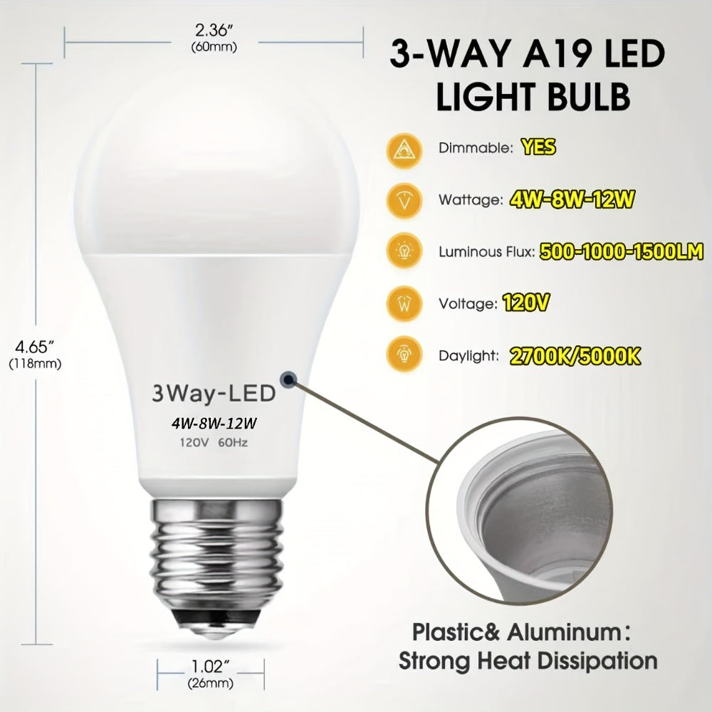 3-Way LED Light Bulb A19 40 60 100W Equivalent 1500 Lumens E26 Base – Soft White 2700K & Daylight 5000K Three-Way Bulb for Bedroom Living Room Study Room Table Lamp, 2 & 4 Pack