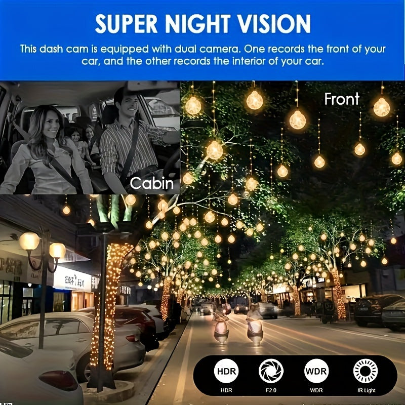 1080P Dual Camera, Dash Cam for Cars, Front And Inside, Car Camera with IR Night Vision, Loop Recording, Wide Angle Car DVR Camera with 3.16 Inch IPS Screen, Dual Lens Car Dashboard Video Cam, Without Battery