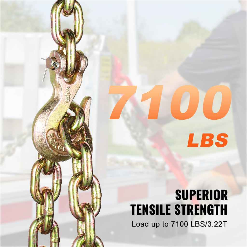 VEVOR Binder Chain G80 Tie Down Tow Chain with Two Hooks 5/16" x 14.2/10.3' 4900 lbs /3/8" x 10.3' 7100 lbs