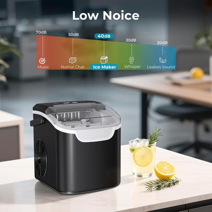 Pebble Ice Maker Countertop – 26 Lbs/24H, 2 Ice Cube Sizes, Sonic Bullet Ice Machine, Auto-Cleaning, Stainless Steel, Ice Scoop & Basket, Optional Descaler Kit for Home, Kitchen, Camping & RV