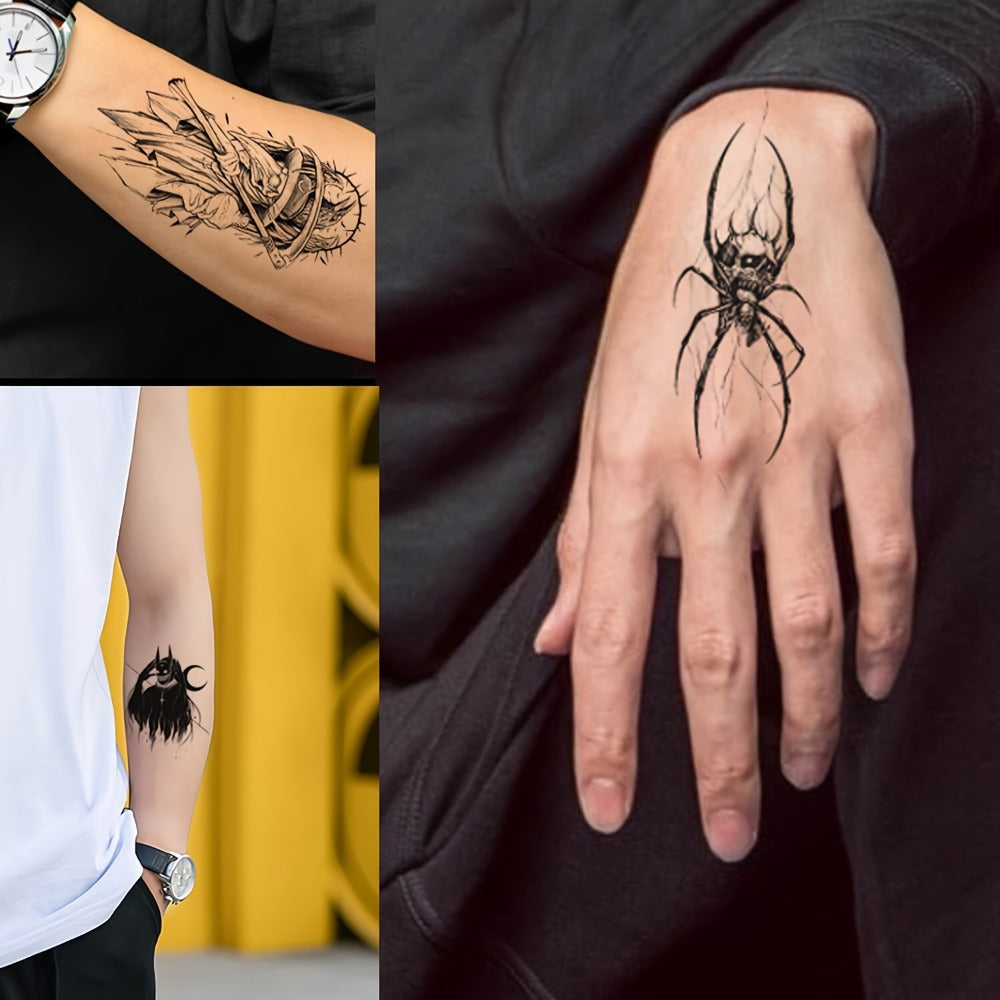 GLARYYEARS Realistic Temporary Tattoos for Men Women 48pcs Skull Snake Black Dark Art Body Arm Designs Waterproof Long Lasting Non-Toxic 12 Large 36 Small Sheets
