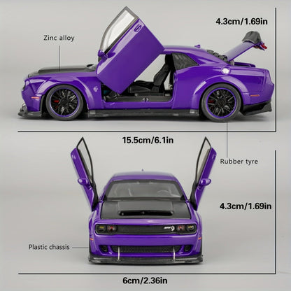 Dodge Hellcat Diecast Car Model 1:32 Scale Alloy Replica with Display Base | Openable Doors, Collectible Mini Vehicle | Birthday Christmas Gift for Car Lovers