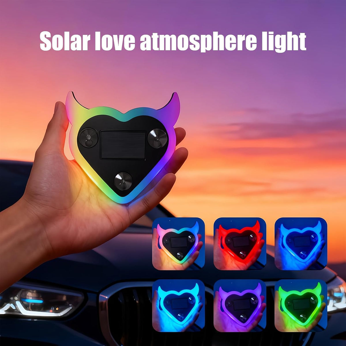 Set of 2 Car Interior Neon Heart Lights Available in Blue, Pink, Red, Ice Blue, Rechargeable Via Solar Or USB, Featuring 5 Lighting Modes, Perfect for Decorating Car Dashboards And Home Parties, an Ideal Gift for Couples During Halloween, Christmas