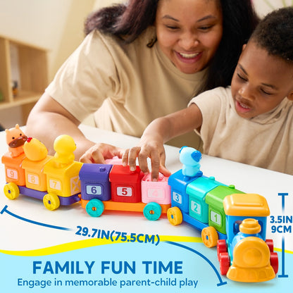 Farm Number Train Learning Toy for Toddlers with 9 Farm Animals & Farmer – Counting Sorting Matching Educational Train Set for Baby Boys Girls Ages 1-3 Birthday Christmas Gift