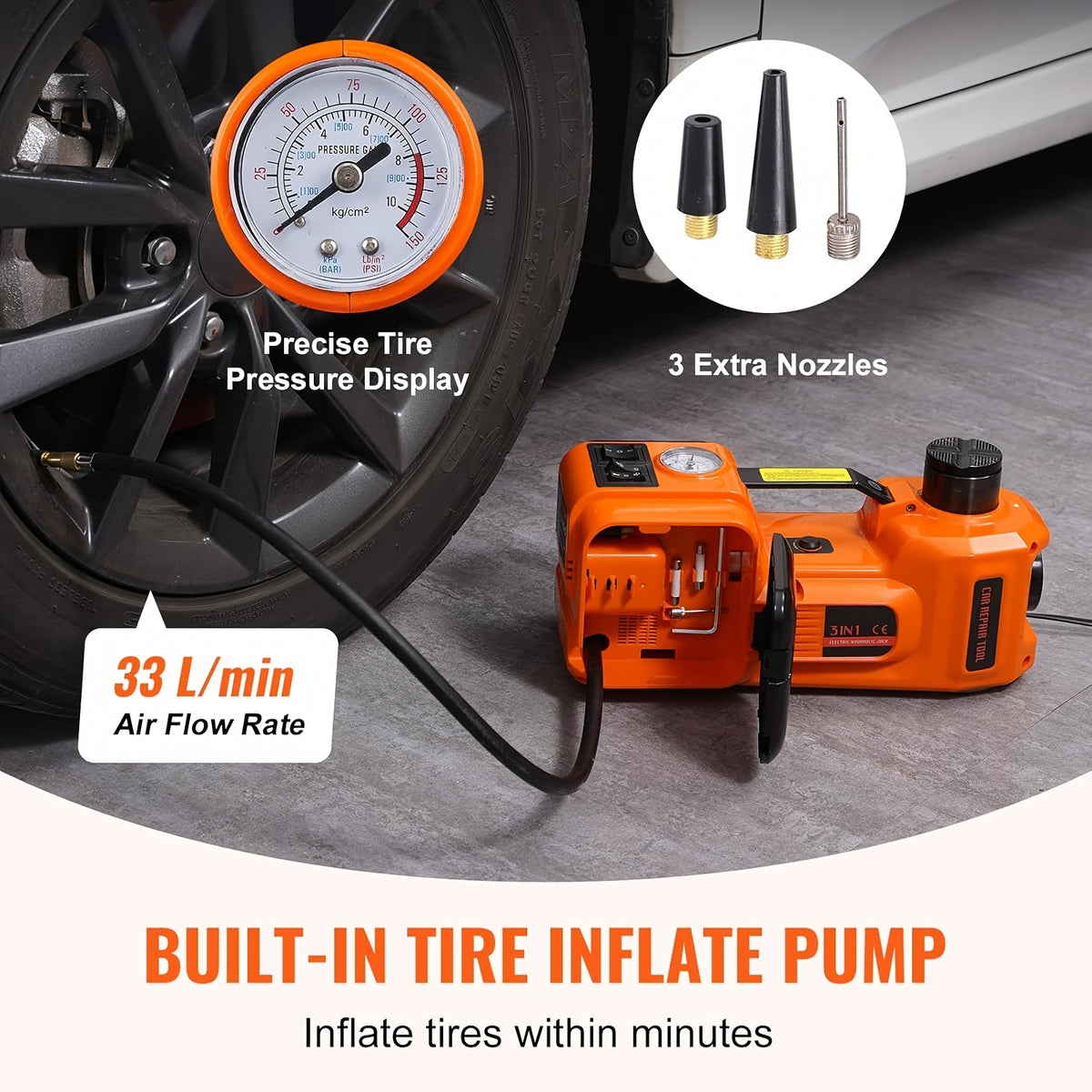KD FANS Hydraulic Car Jack 12V Electric Jack Kit - 5 Ton/11, 000 LBS Portable Electric Vehicle Jack Kit, Off-Road Emergency Roadside Kit with Raised Wrench And Air Compressor for Tire Change And Garage Repair, Without Battery