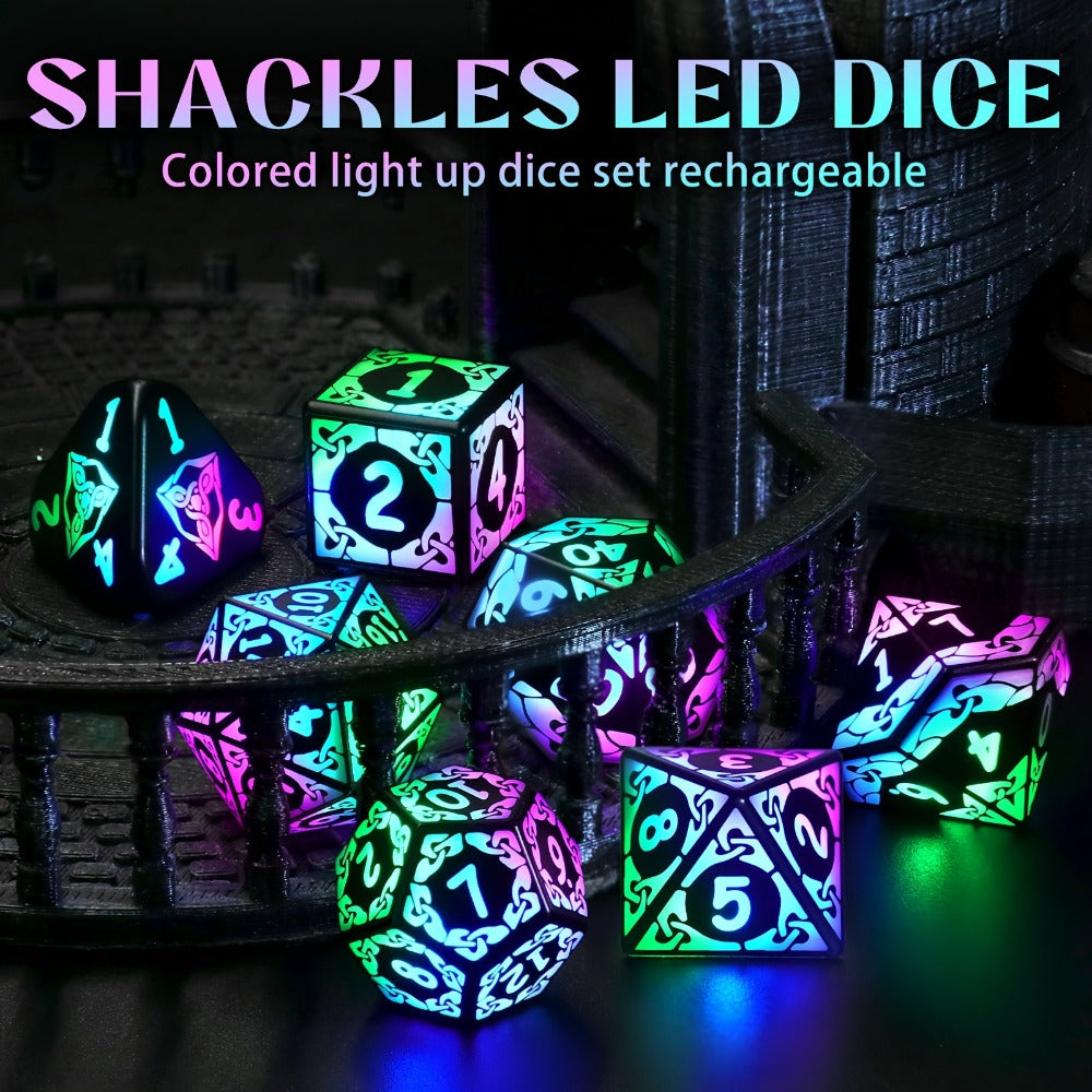 LED Dice Set 7pcs Wireless Rechargeable Light Up – Colorful Glowing Polyhedral Dice with Charging Box, D4 D6 D8 D10 D12 D20 for DnD RPG Tabletop Games, Gamer Gift Halloween Christmas Birthday