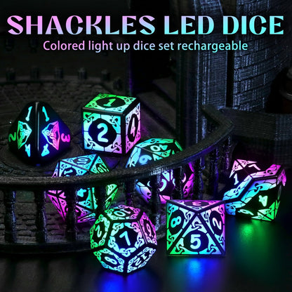 LED Dice Set 7pcs Wireless Rechargeable Light Up – Colorful Glowing Polyhedral Dice with Charging Box, D4 D6 D8 D10 D12 D20 for DnD RPG Tabletop Games, Gamer Gift Halloween Christmas Birthday