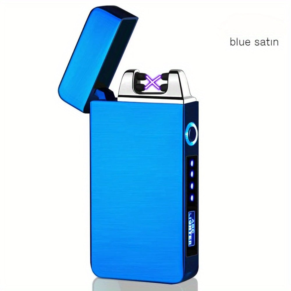 USB Electric Lighter Dual Arc Plasma – Windproof Flameless Rechargeable Lighter with LED Power Display, Touch Sensor, Metal Body, Ideal for Outdoor Camping Candles Holiday Gift (No Battery Required)