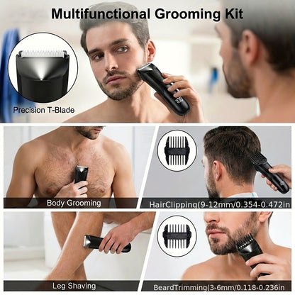 Ceramic Blade Groin Trimmer for Men USB Rechargeable Electric Body Hair Shaver Dry Wet Use 2 Protective Covers 500mAh Lithium Battery Pubic Chest Back Grooming Gift Valentine Father's Day