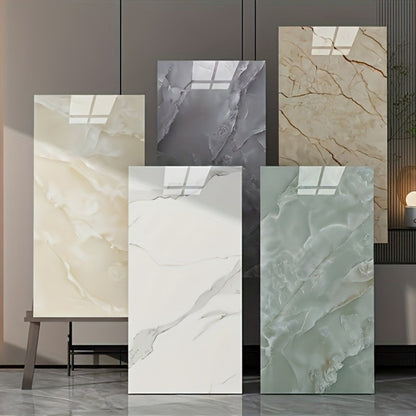 Marble Peel and Stick Wall Panels Self-Adhesive 3D Decorative Tiles - Glossy Marble Sheets for Bathroom Kitchen Living Room - Removable Vinyl Planks White Grey Black Imitation Stone DIY Home Decor