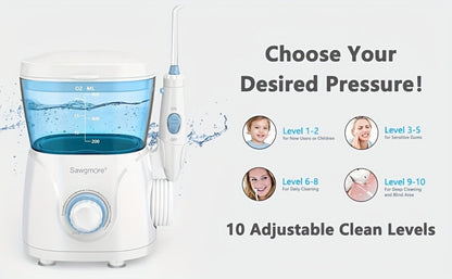 Desktop Water Flosser for Family Adults Kids 20oz Large Tank 10 Adjustable Pressure Levels 8 Nozzles Professional Oral Irrigator Electric Teeth Cleaner for Braces Implants Gum Health Home Use White