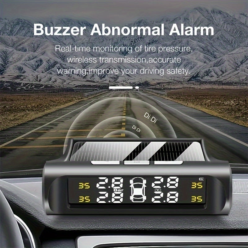 SCBLAZE Solar Power Car Tire Pressure Monitor TPMS, Auto Security Alarm System, 6 Modes Auto Alarm Real-Time Pressure Tracking, Host Only Receives, Tyre Pressure Sensor Kit