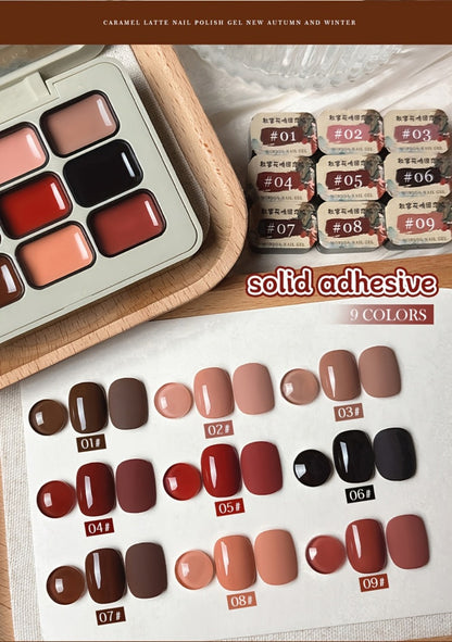 Gel Nail Polish Set 9 Colors Autumn Harvest High Saturation Soak-Off LED — Alcohol-Free Long-Lasting Solid Gel Polish Kit with Light Therapy Pen for Salon & Home Manicure