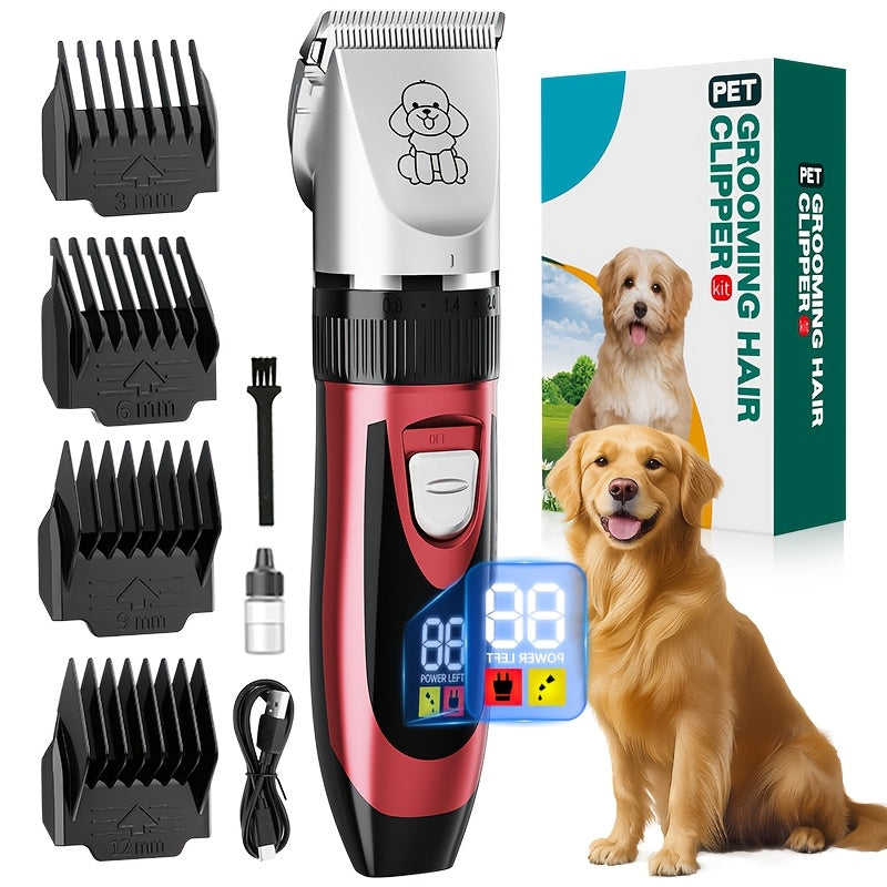 Pet Hair Clipper Cordless Adjustable Comb - Silent Low Noise Rechargeable Electric Dog Cat Grooming Scissors Set, Multiple Style Options, USB Charging Wireless Pet Trimmer for Dogs Cats