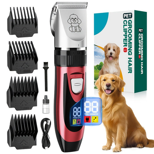 Pet Hair Clipper Cordless Adjustable Comb - Silent Low Noise Rechargeable Electric Dog Cat Grooming Scissors Set, Multiple Style Options, USB Charging Wireless Pet Trimmer for Dogs Cats