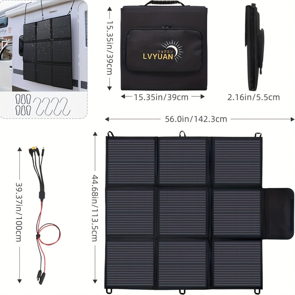 LVYUAN Portable Solar Panel Available in 120W, 200W, 300W, And 400W Options, Featuring a Foldable Design And High-Efficiency Monocrystalline Solar Cells with Up to 22.5% Efficiency, Ideal for Outdoor Activities, Boating, Camping