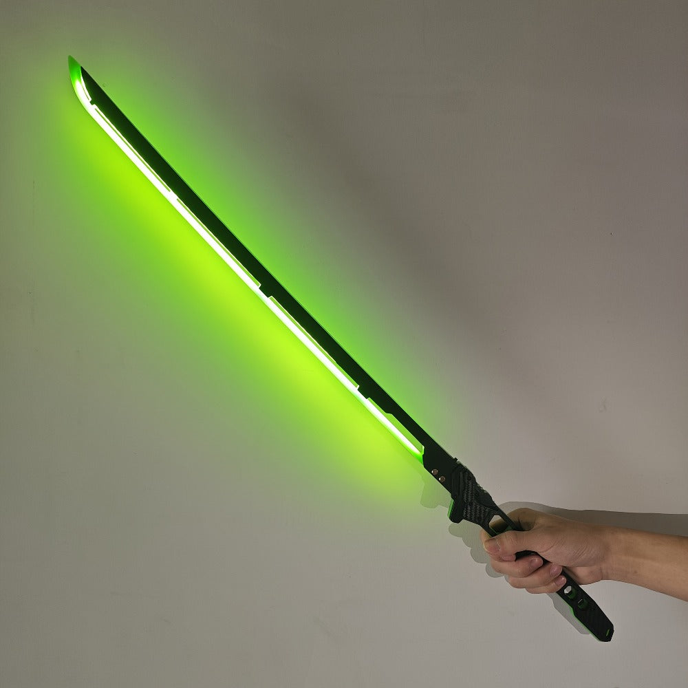 LED Cyberpunk Katana Prop 80cm Acrylic Luminous – 1:1 Scale Sci-Fi Glowing Sword for Cosplay Halloween Masquerade Party Display Collectible Blunt Safe Red Orange Green