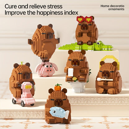 Capybara Micro Brick Building Set 562pcs Collector Edition – Miniature DIY Assembly Desk Decor Stress Relief Toy for Kids Teens Adults Capybara Lover Gift Birthday Easter Christmas Multiple Scenes