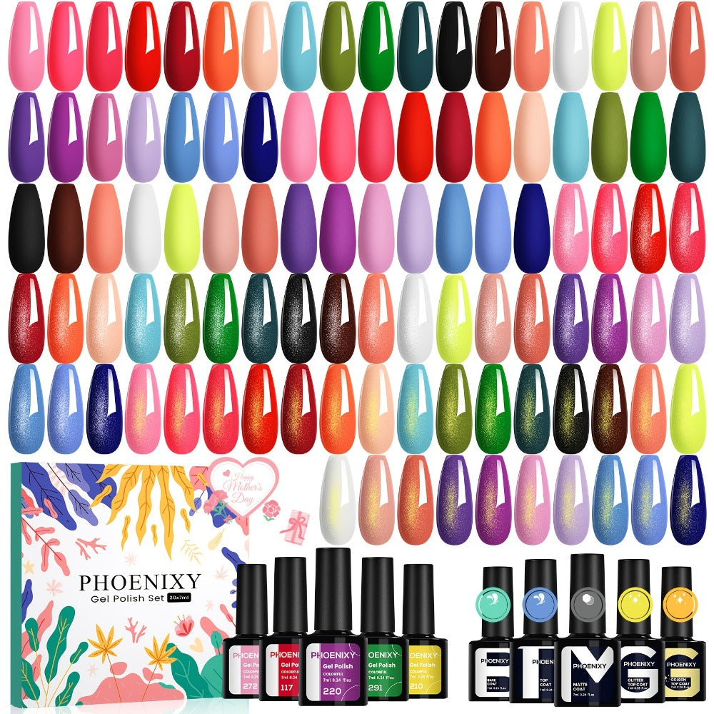 Gel Nail Polish Set 30 Pcs Pure Soak Off — Base Coat, Glossy, Matte & Golden Glitter Top Coat | UV LED Complete Home Salon Nail Kit for Women | Long-Lasting Chip-Resistant Finish