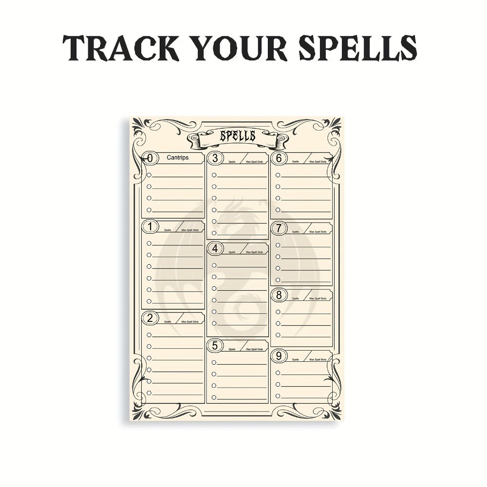 DnD 5e Character Sheet Set with Spell Tracker – A5 Player Journal for Dungeons & Dragons Campaigns, 10 Sets x 6 Unique Pages (60 Pages Total), Complete RPG Role Playing Game Accessory & Gift for Players & DMs