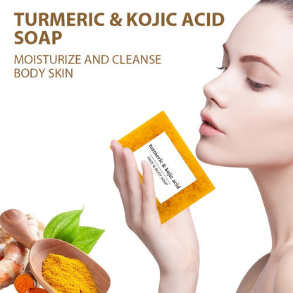 Kojic Acid Turmeric Soap Bar Set 12 Pack 100g with 4 Bubble Nets - Ginger Lemon Handmade Moisturizing Brightening Body Soap for Dark Spots Even Skin Tone Gentle Unisex Travel Gift