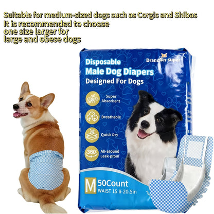 Disposable Dog Diapers 50-Pack for Male & Female Dogs - Super Absorbent Leak-Proof Pet Nappies, Comfortable Fit for Puppies, Senior Dogs, Incontinence & Post-Surgery Recovery, XXS to L