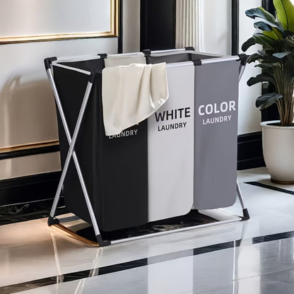 Laundry Hamper Sorter 3-Section Foldable Basket with Oxford Bags Large Rectangular Hamper with Handles Durable Fabric for Home Dorm Bathroom Bedroom College