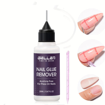 Nail Glue Remover 20ml Precision Needle Applicator Acetone Free - Fast Acting No-Mess Formula for Press On Nails Gel X Nail Tips Fake Nails - Non-Irritating Nail Glue Dissolver for Women