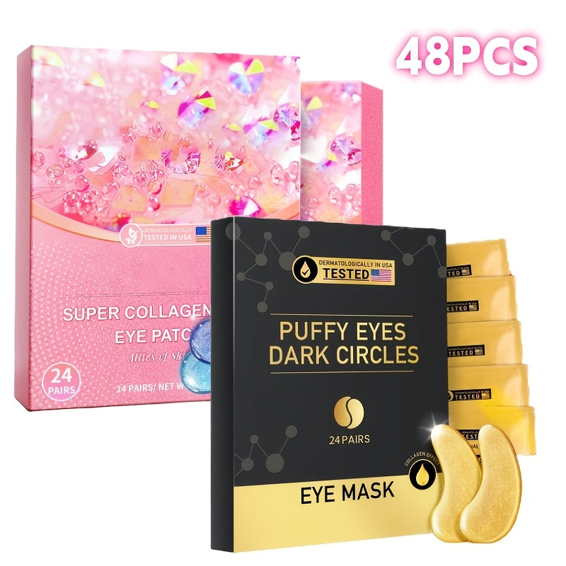 Under Eye Patches 24 Pairs Gold Collagen Hyaluronic Acid Glycerin – Hydrating Eye Mask for Dark Circles Puffiness, Luxury Skincare Gift Set for Women