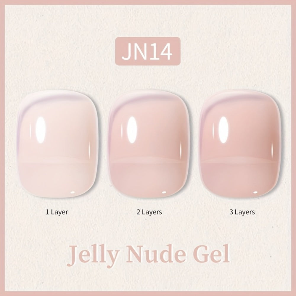 Nude Jelly Gel Nail Polish 10ml Skin Tone Transparent Finish – Semi-Permanent Soak-Off UV LED 30-Day Wear, Jade Nail Art Minimalist Natural Look for Women, Shades JN05 JN68 JN75 JN76