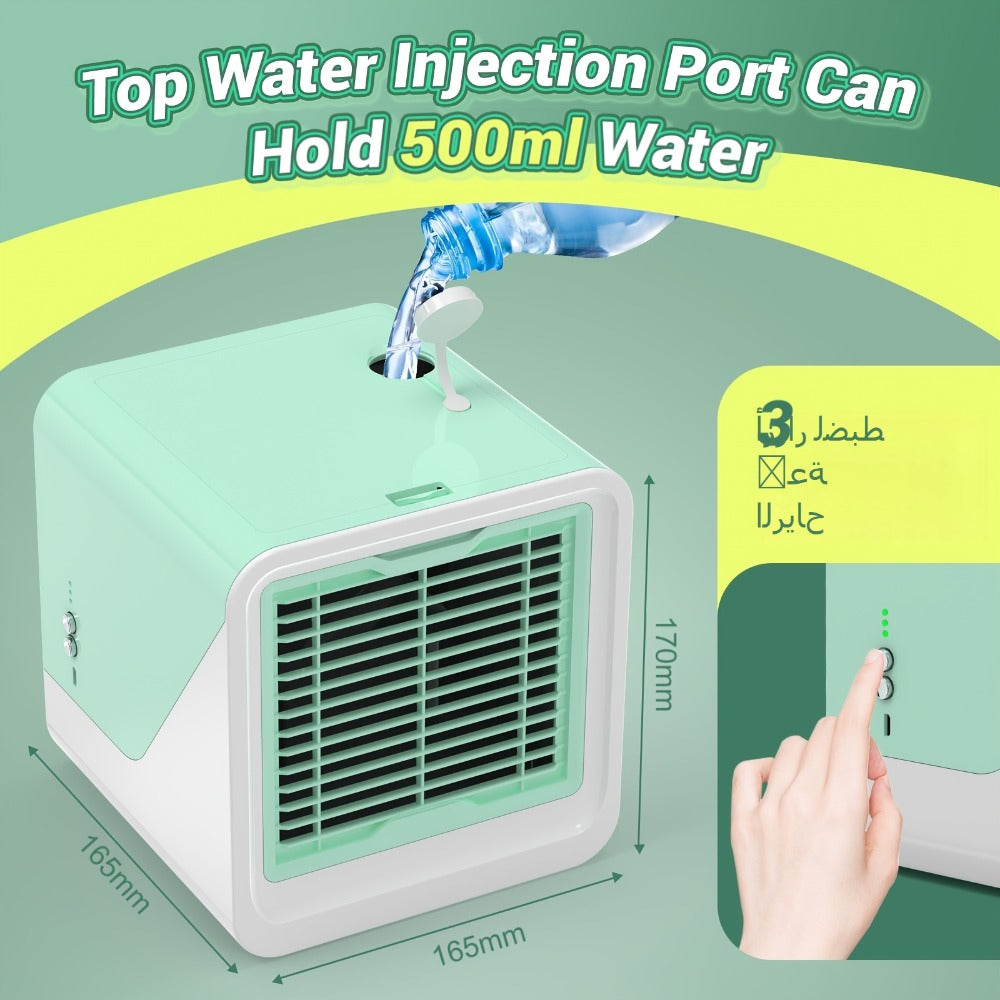 Portable Mini Air Conditioner Fan | Personal Evaporative Cooler with 3-Speed Settings & Timer, Quiet Desktop Cooling Fan for Room, Home, Office & Car Use – USB Powered, Compact Design