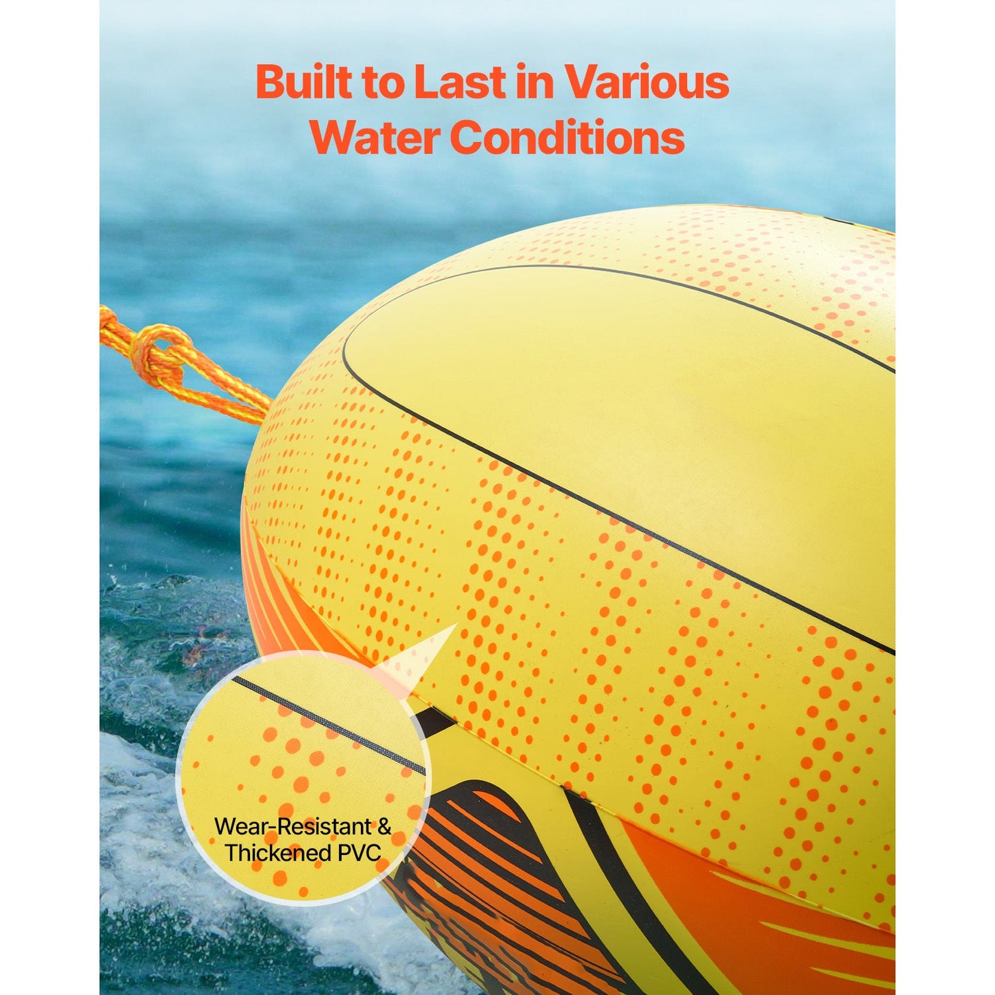 Inflatable Booster Ball for Towable Tubes 680lbs Tensile Strength 0.75mm Thickened PVC with PE Tow Rope for Boating Water Sports Sea Lake River