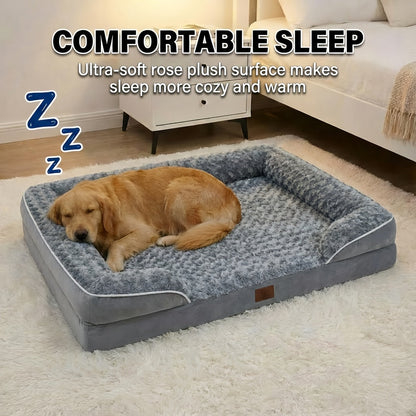 Orthopedic Dog Sofa Bed C-Shape Bolster – Washable Removable Cover, 3-Inch Thick Anti-Anxiety Plush, Nonskid Bottom for Extra Large Dogs, M to XXXL, Grey