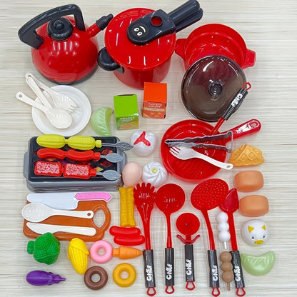 Kids Pretend Play Kitchen Set 51 Pcs – Cookware Tableware & Play Food Toddler Kitchen Toy for Boys & Girls Ages 3+ – STEM Learning Role Play Cooking Gift for Birthday Christmas Holiday Red