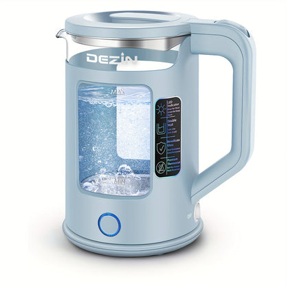 Glass Electric Kettle with Blue LED Light – 1.5L Borosilicate Glass Water Boiler, Auto Shut-Off & Boil-Dry Protection, Fast Heating Hot Water Kettle for Tea & Coffee – Azure, Black