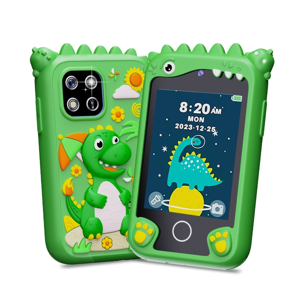 Dinosaur Explorer Phone Toy for Kids with HD Touchscreen & Dual Camera – Educational Smart Phone Toy 8GB for Boys & Girls, Travel Toy in Pink Purple Green, Birthday Christmas Gift