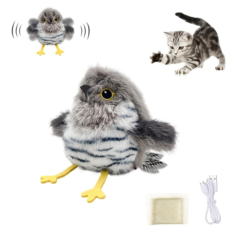 Flapping Bird Cat Toy with Realistic Chirping Sound - USB Rechargeable Interactive Plush Toy for Indoor Cats & Kittens, Smart Teaser for Exercise Enrichment & Boredom Relief