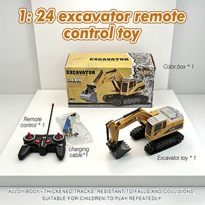 Remote Control Excavator Toy Set for Kids with Metal Shovel Bucket LED Lights & 1200mAh Rechargeable Battery – 2.4GHz RC Construction Vehicle for Boys Ages 6+, Birthday Christmas Gift, Multi-Vehicle Options