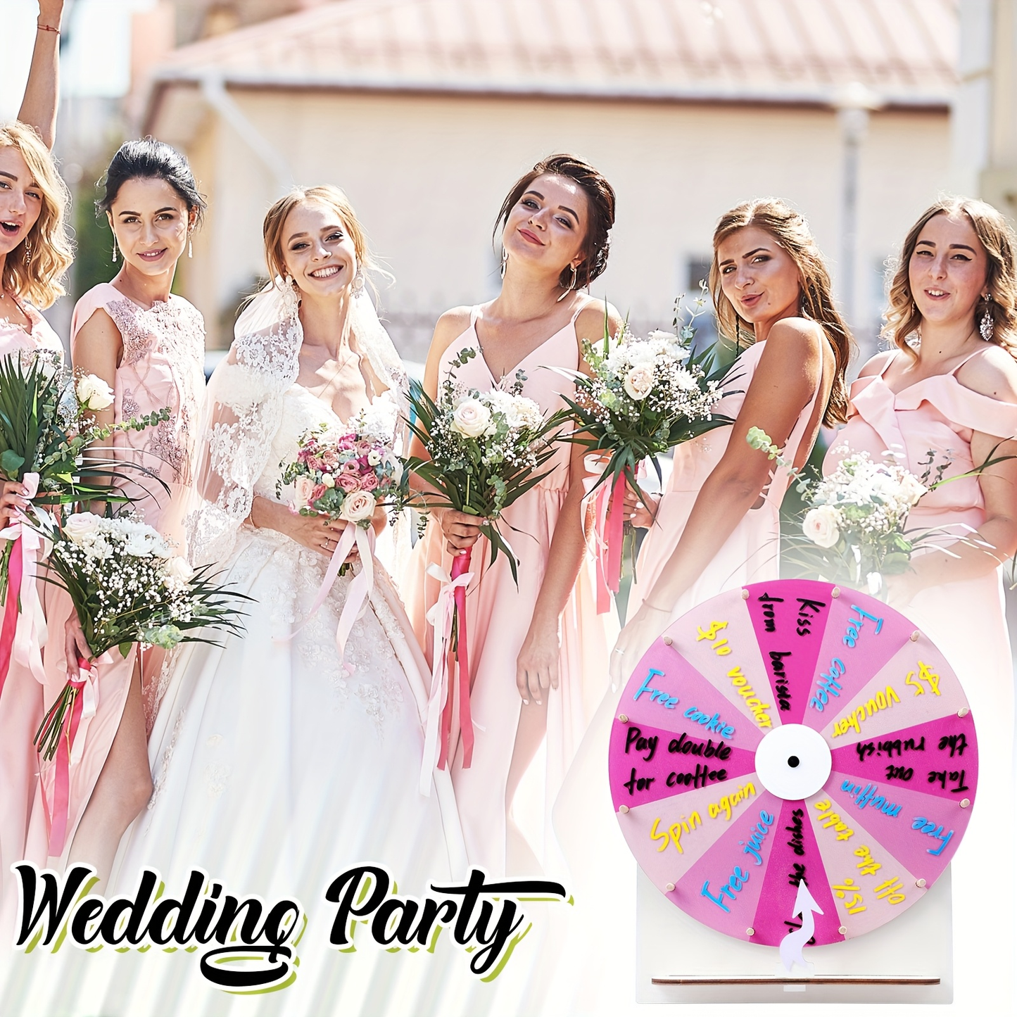 Spinning Prize Wheel 11.4 Inch Erasable Raffle Spin Wheel with Stand Tabletop Roulette Spinner for Wedding Party Family Game Night Classroom Pink