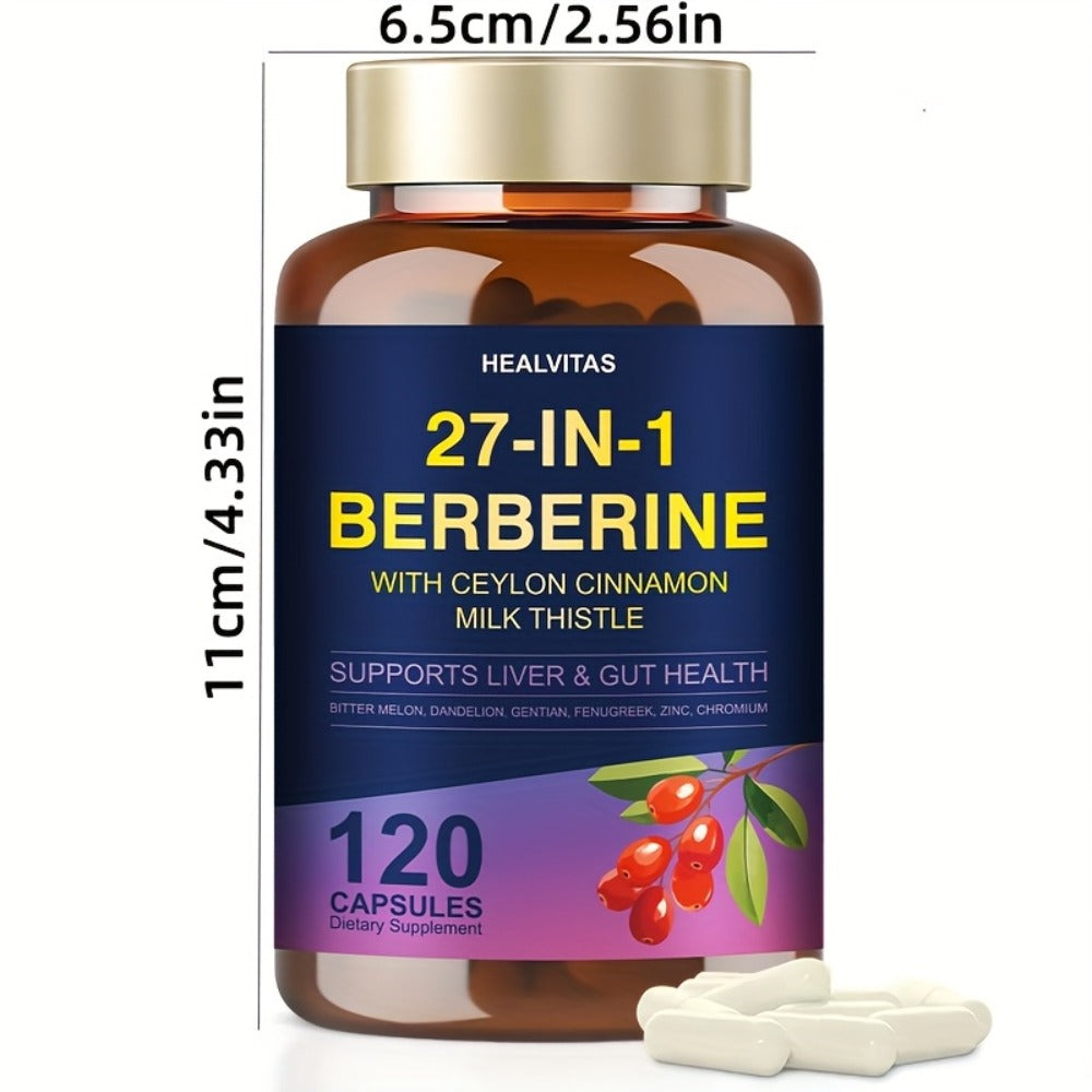 Liver Detox & Gut Health Supplement with Berberine, Ceylon Cinnamon, Milk Thistle, Green Tea & Aloe Vera – Natural Herbal Formula for Blood Sugar, Immune & Metabolic Support – 120 Capsules for Men and Women