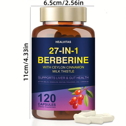 Liver Detox & Gut Health Supplement with Berberine, Ceylon Cinnamon, Milk Thistle, Green Tea & Aloe Vera – Natural Herbal Formula for Blood Sugar, Immune & Metabolic Support – 120 Capsules for Men and Women