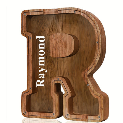Personalized Wooden Piggy Bank for Kids – A-Z Alphabet Letter Initial Coin & Bill Savings Bank for Boys & Girls, Toddlers to Big Kids | Birthday Christmas Baby Shower Gift | Financial Literacy Toy & Room Decor