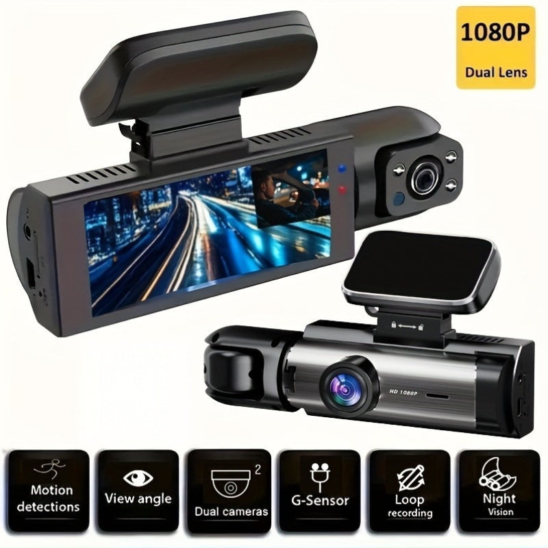 1080P Dual Camera Driving Recorder with Infrared Night Vision, Loop Recording, And Wide-Angle Lens, 3.16-Inch IPS Screen