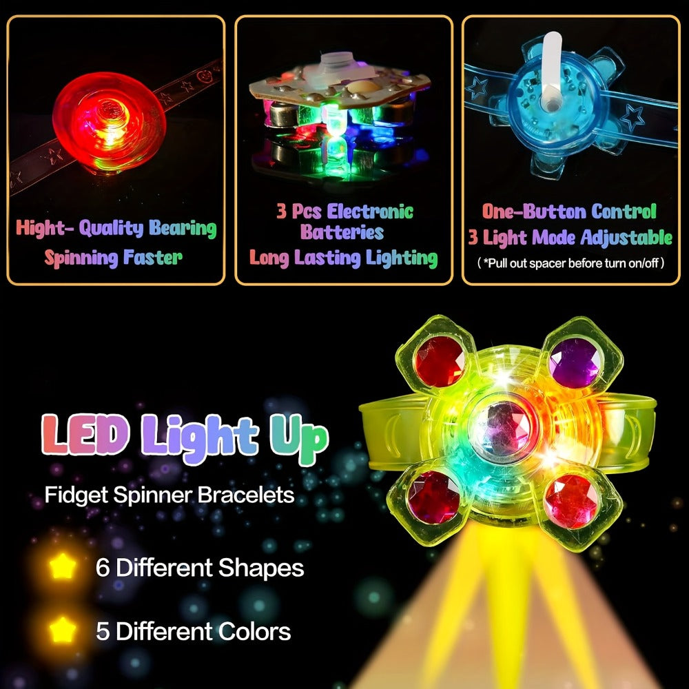 LED Light Up Wristbands Glow in the Dark 30 Pack – Fidget Spinner Bracelets for Kids Birthday Party Favors, Classroom Prizes, Halloween Goodie Bag Stuffers for Boys & Girls Ages 3+